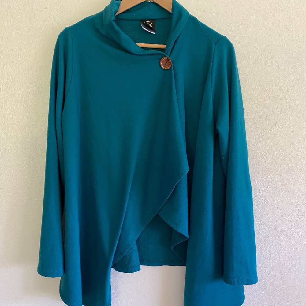 BOBEAU Fleece Asymetrical Drapey Button Cardigan